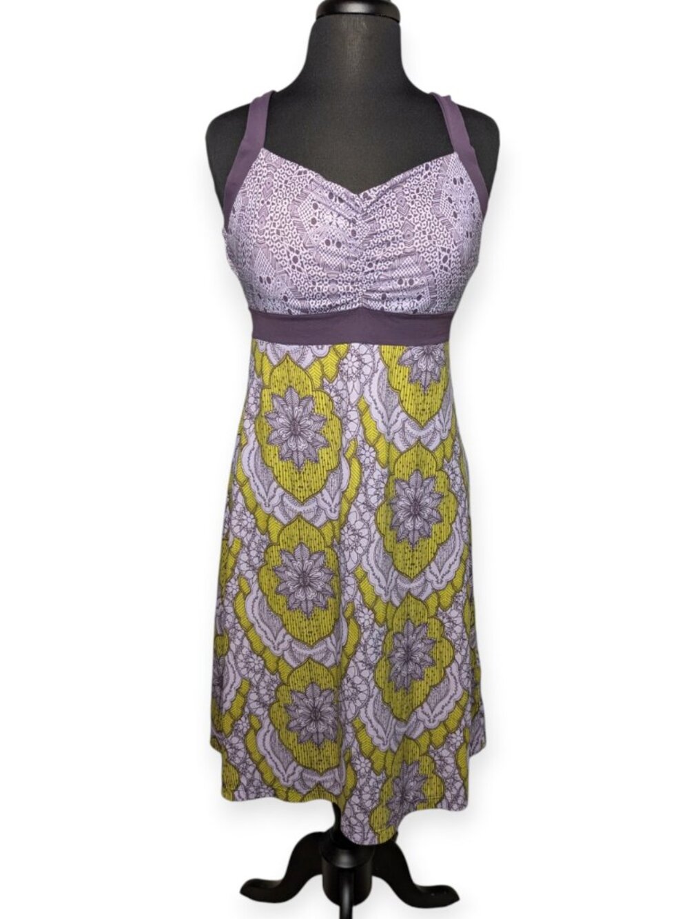 Prana Lavender & Chartreuse Floral Empire Waist Dress Size Medium